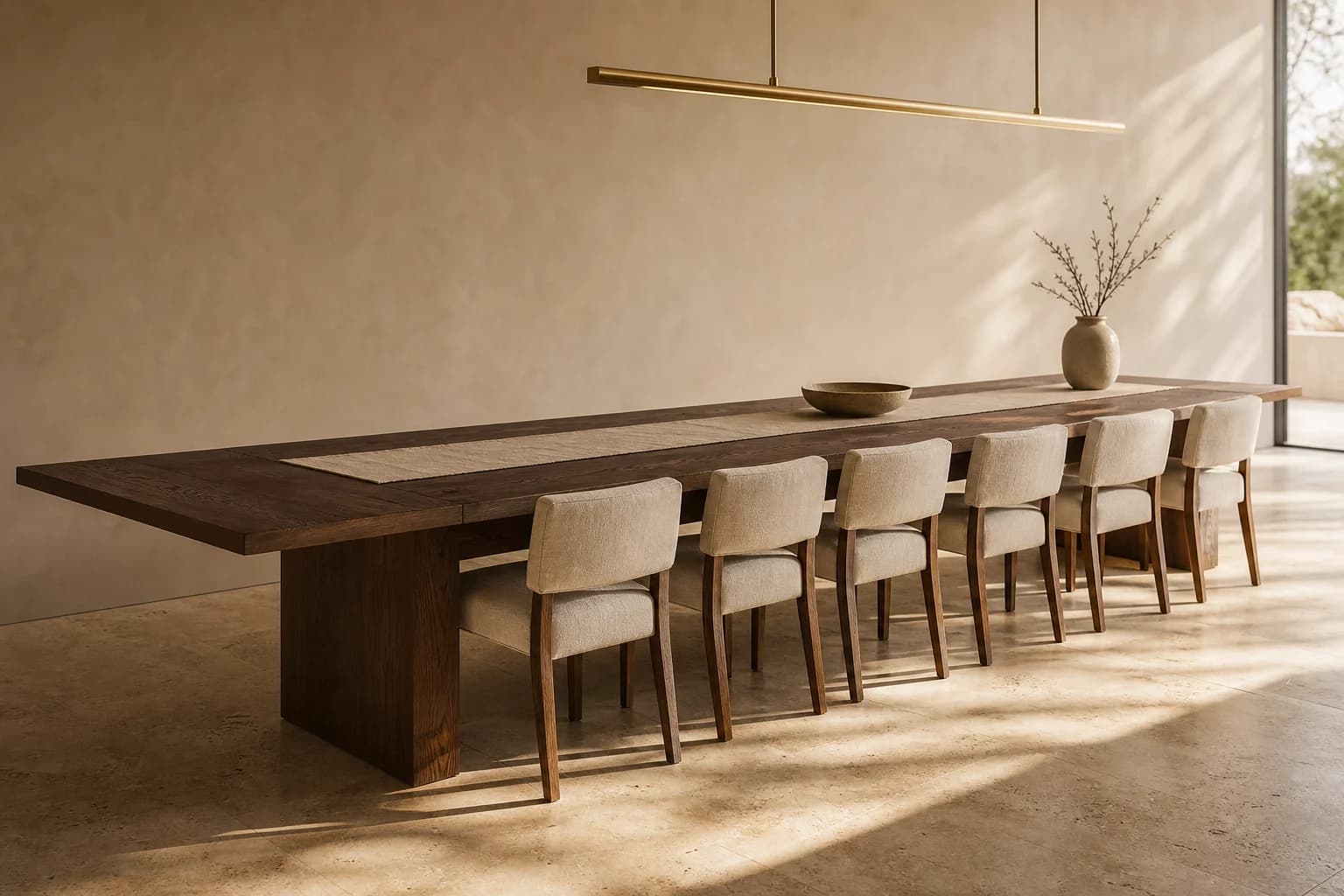 Table à manger extensible en chêne massif MaisondAix, rallonge intégrée déployée