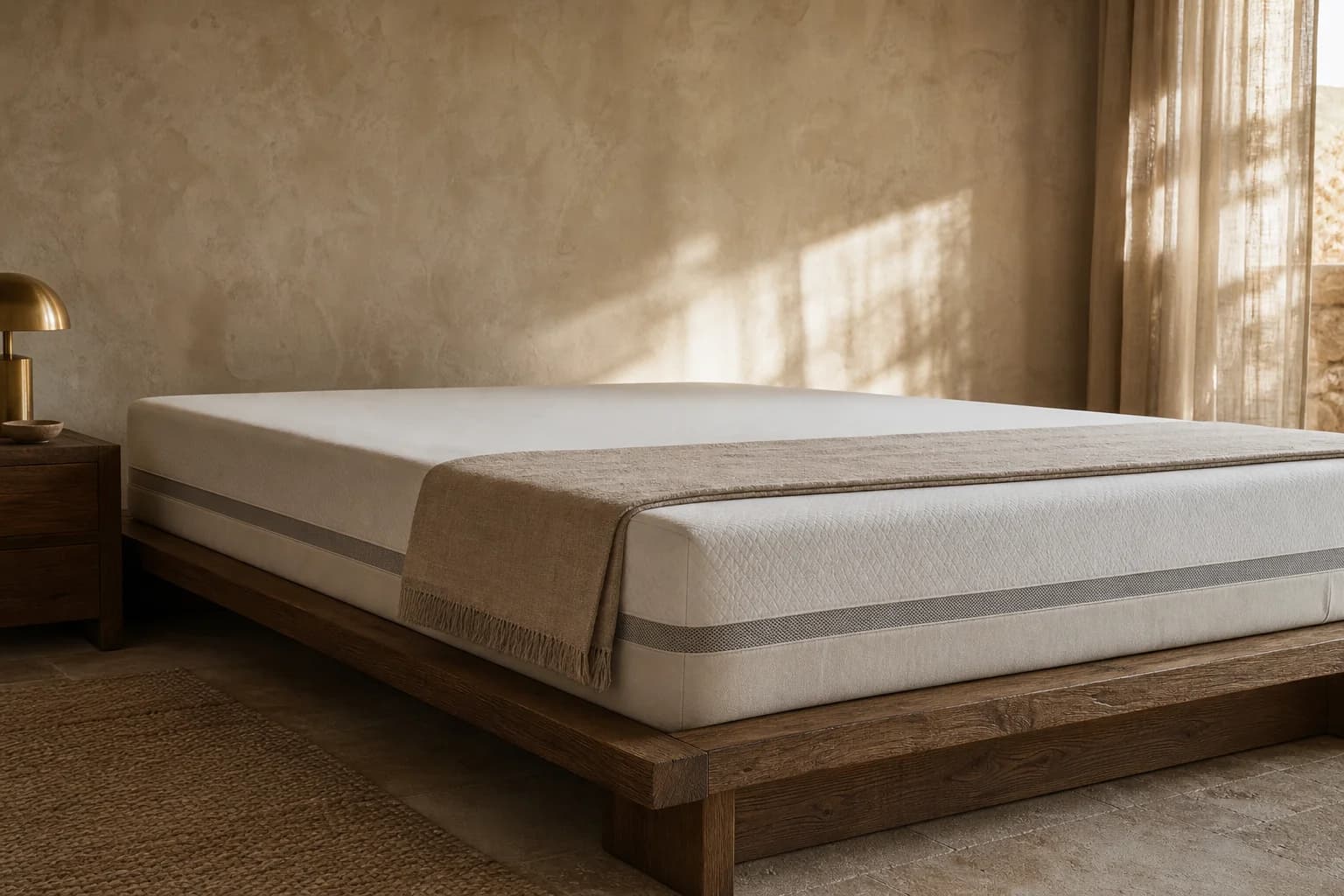 Matelas à mémoire de forme MaisondAix, accueil enveloppant sous un linge de lit en lin
